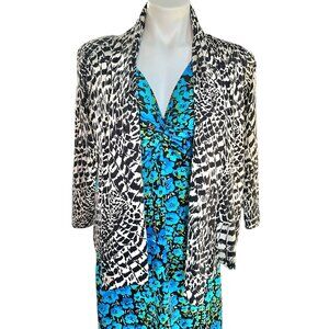 Elie Tahari Womens M Cardigan Black & Cream Animal Print Silk Cashmere READ